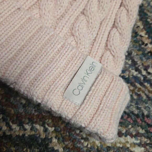 Calvin Klein Cable Knit Pink Beanie with PomPom main image 2